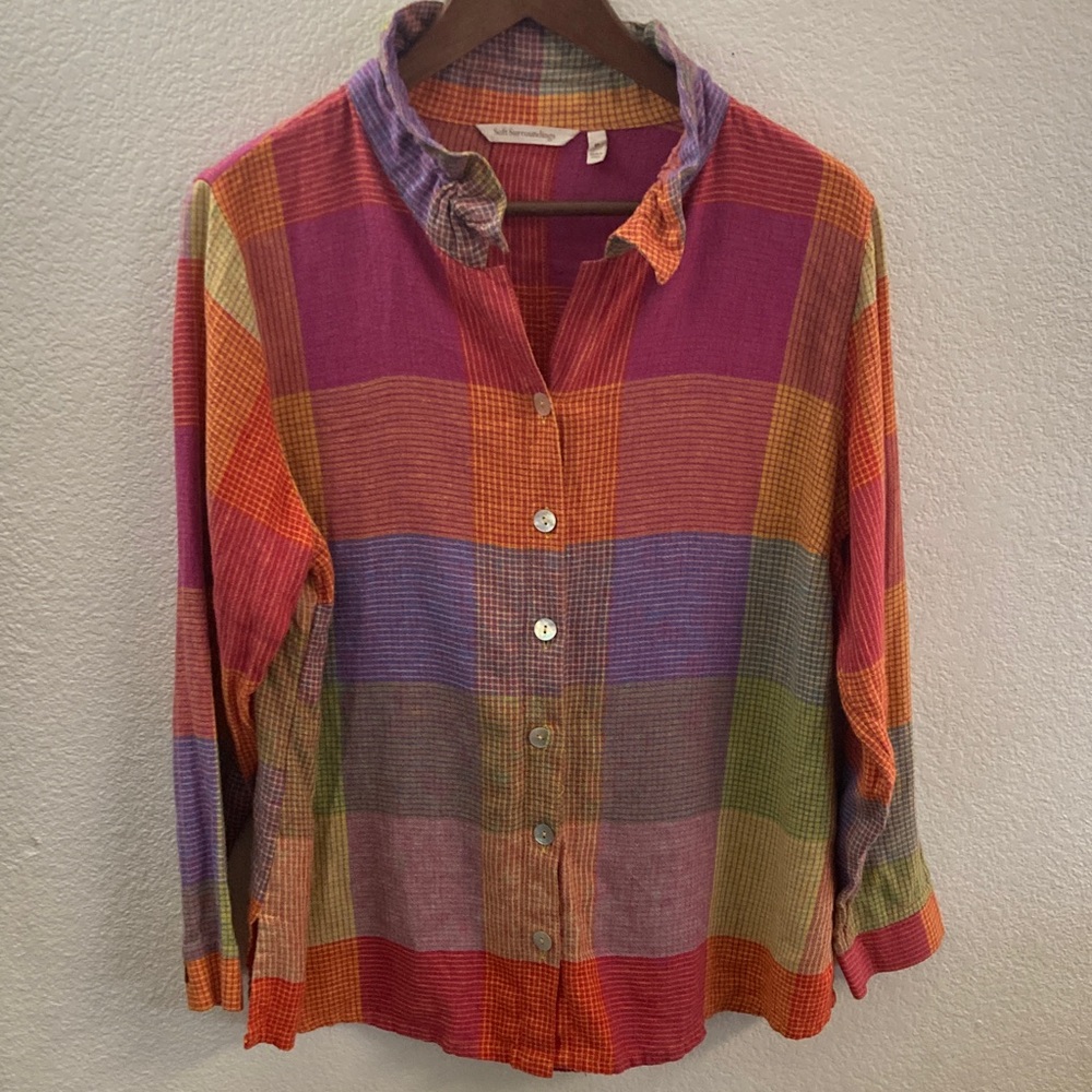 Soft Surroundings Multicolor Patchwork Plaid Pear… - image 1